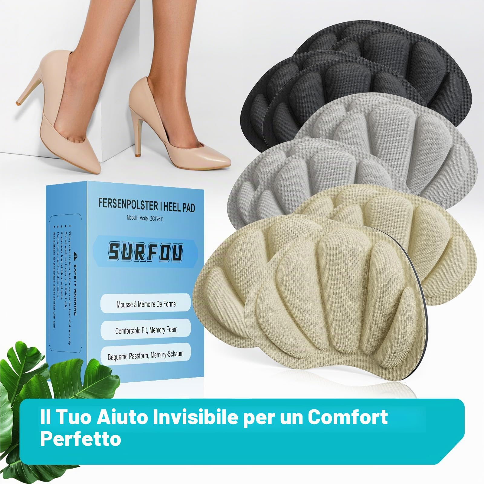 SURFOU Cuscinetti per Tallone, Protezione per Scarpe Troppo Grandi, Schiuma Viscoelastica Cuscini, Antiscivolo e Contro le Vesciche, Inserto Comodo per Uomo e Donna, 6 Paia