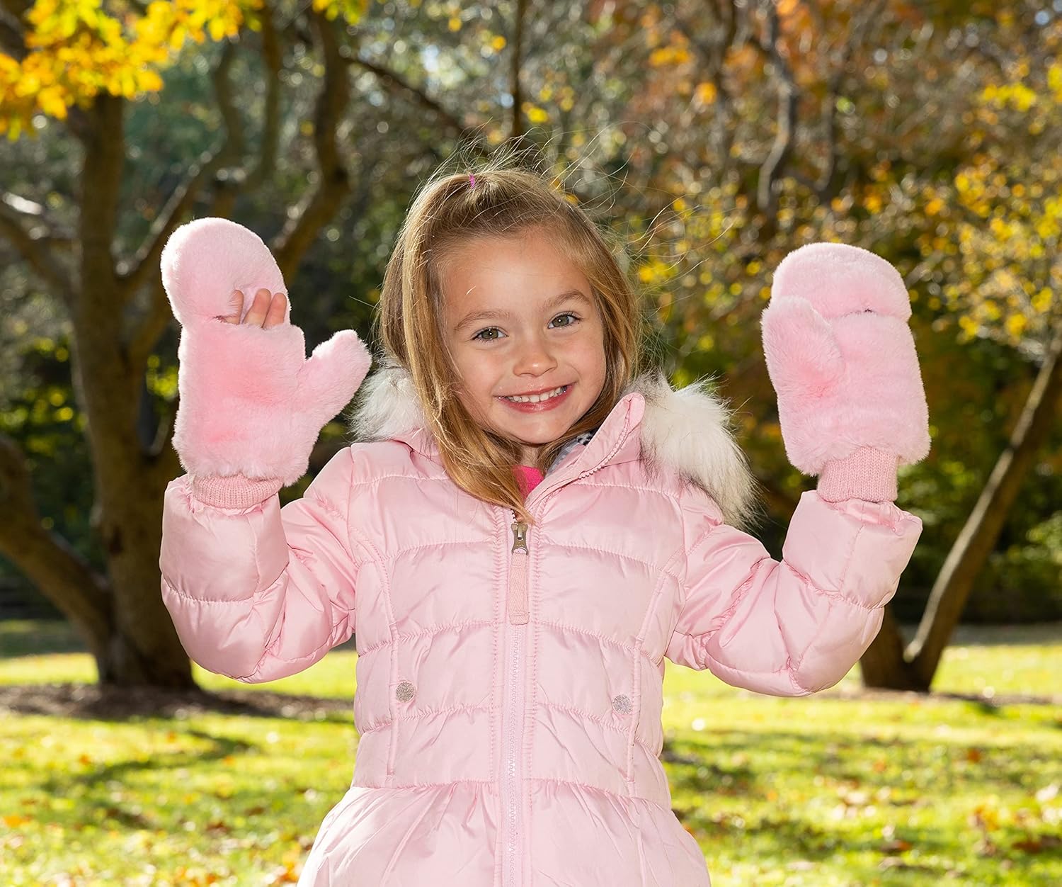 Funky Junque Kids Convertible Faux Fur Mittens – Girls Mittens Ages 3–9, Warm Sherpa Winter Fuzzy Mitten with Finger Flap - Image 2