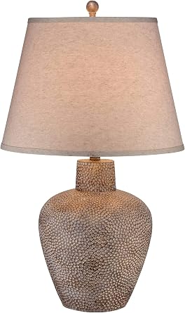 Bentley 29" Tall Table Lamp Brown Leaf Hammered Pot Farmhouse Rustic | Textured Bedroom Living Room House Home Bedside Nightstand Office Family White Empire Shade