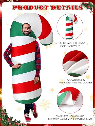 Miniatura 2 de Disfraz de árbol de Navidad para hombre, disfraz de bastón de caramelo, traje de Navidad para adultos para fiesta (bastón de caramelo)