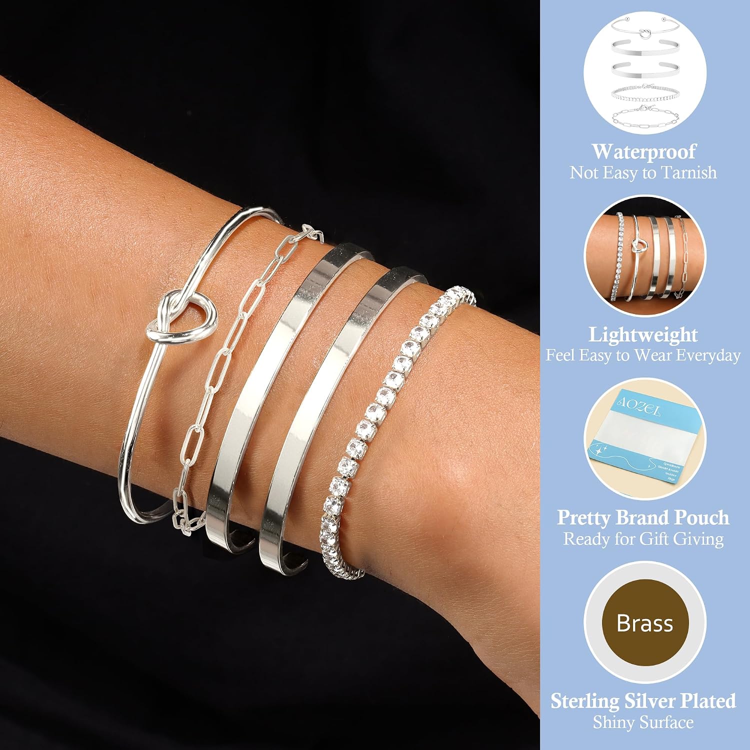 AOZEL Gold/Silver Plated Tennis Bracelets for Women Stack,Bangle Cuff Bracelet Set Non Tarnish Jewelry for Women