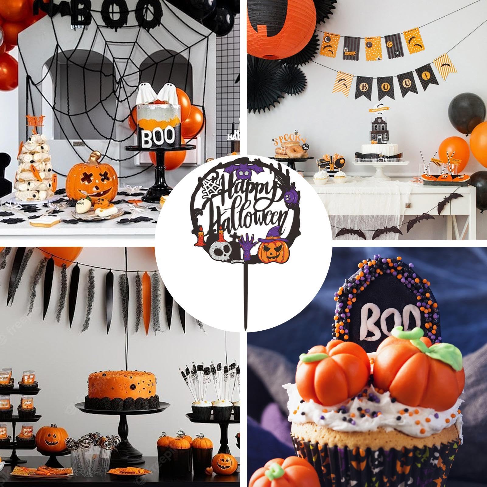 Happy Halloween Cake Topper Set – 8-teilig, Glitzernde Kuchen-Deko Für Halloween-Partys