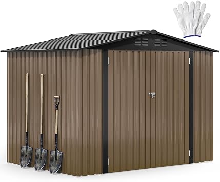 DWVO 8x6 Large Metal Outdoor Storage Shed, Heavy Duty Tool Storage Sheds for Backyard Patio Lawn - Ideal for Bicycles, Garden Tools, and Lawn Equipment, Easy-to-Assemble, Brown