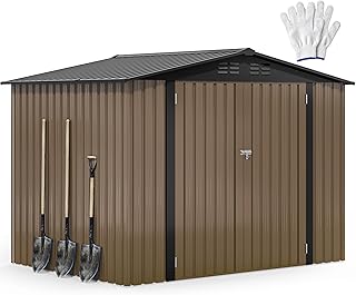 DWVO 8'x6' Large Metal Outdoor Storage Shed, Heavy Duty Tool Storage Sheds for Backyard Patio Lawn - Ideal for Bicycles, Garden Tools, and Lawn Equipment, Easy-to-Assemble, Brown