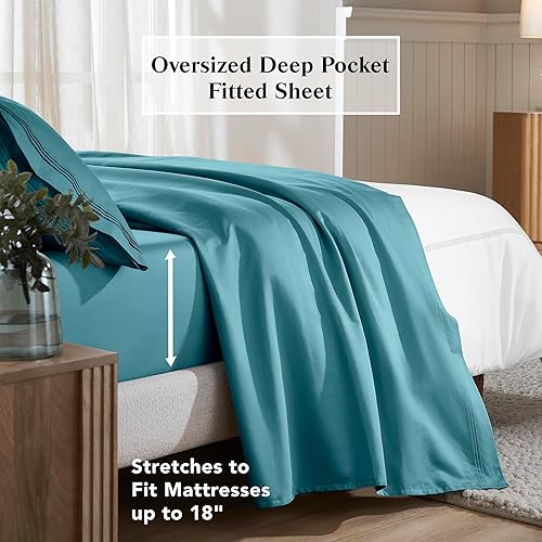 Miniatura 5 de Superior Juego de sábanas de algodón egipcio de 4 piezas, 650 hilos, diseño moderno, sábanas sostenibles, básicos ultrasuaves, sólido, sábana bajera