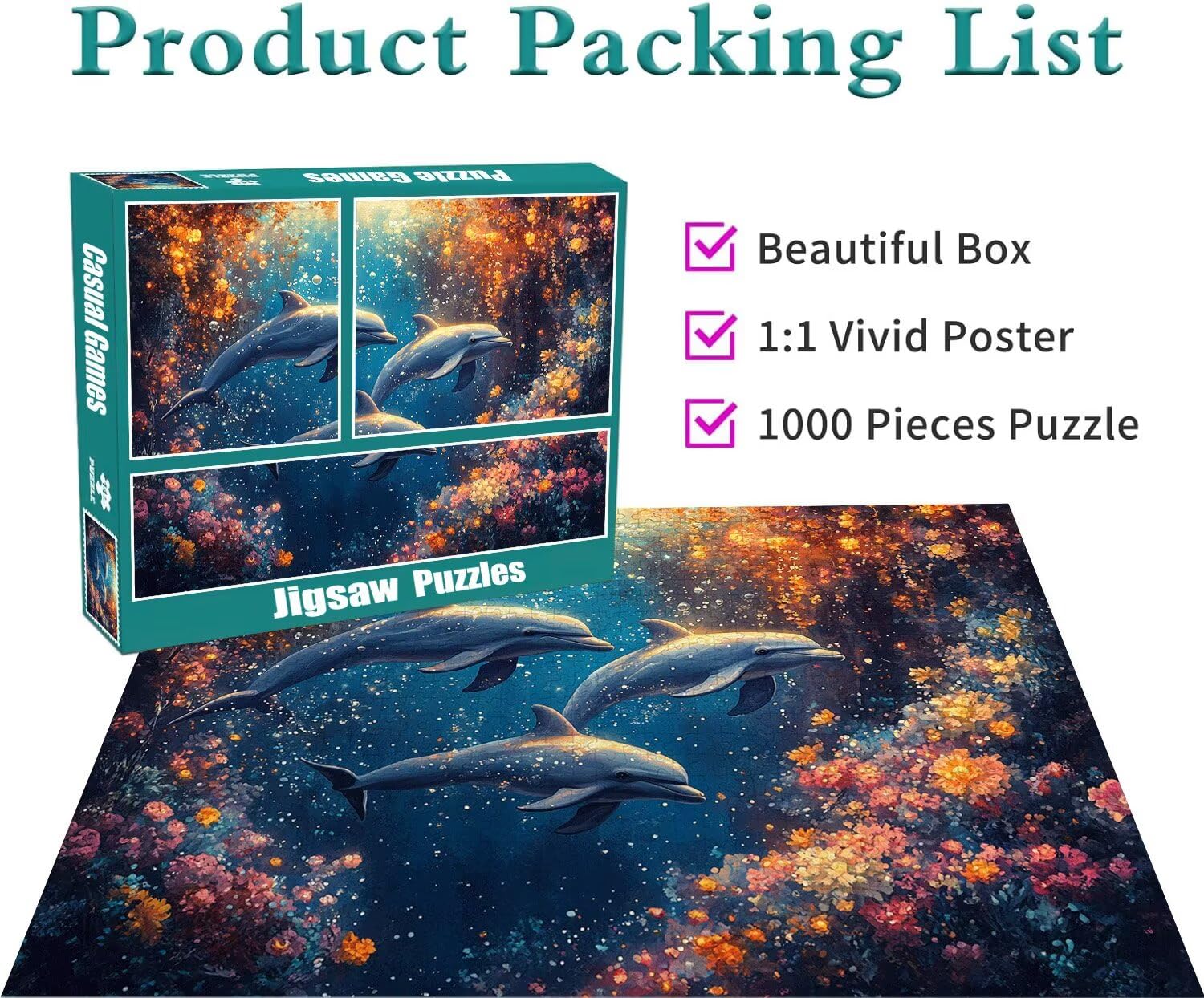 Delphin Puzzle für Erwachsene Kinder Anspruchsvoll 5000 Teile Impossible Klassische Puzzles Schwer Ozean ab 8 9 10 Jahre Mädchen Jungen Jigsaw Kunst Educa,für Dekoration und Geschenke 105x156cm t-183
