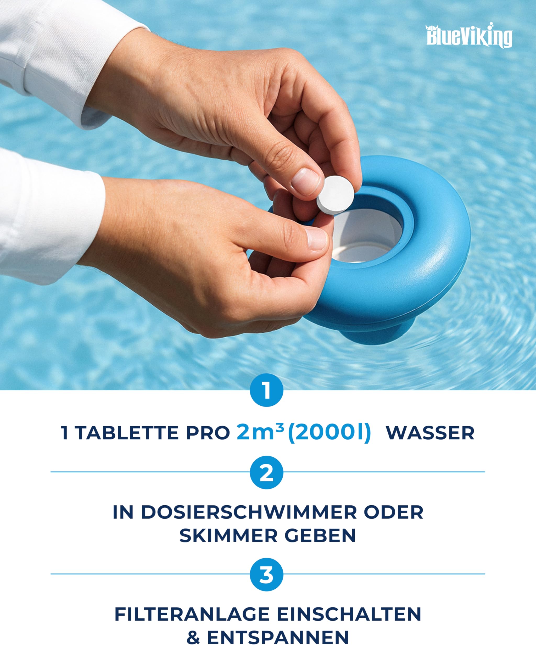 Chlortabletten Fuer Pool | 5 in 1 Multitabs 20g, 1 kg | Langzeit-Chlorierung, Algizid & Filterschutz | Made in Europe