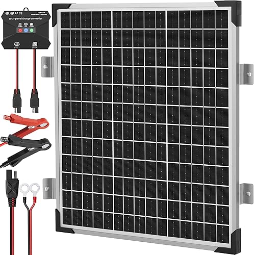 Kit de panel solar de 50 W 12 V, cargador de batería solar, panel solar impermeable + controlador de carga mejorado + soporte de montaje para barco,