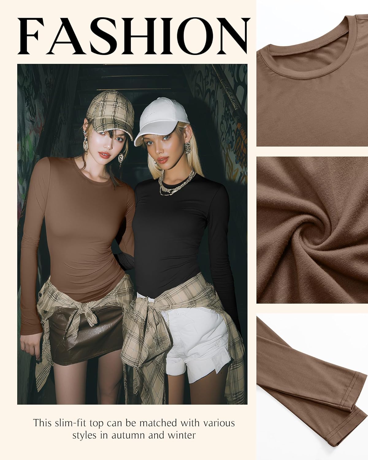 Ficerd 4 Pack Women's Long Sleeve Crop Tops Fitted Crew Neck Tight Shirts Casual Cotton Basic Y2k Going Out Stretchy Tees - Image 3