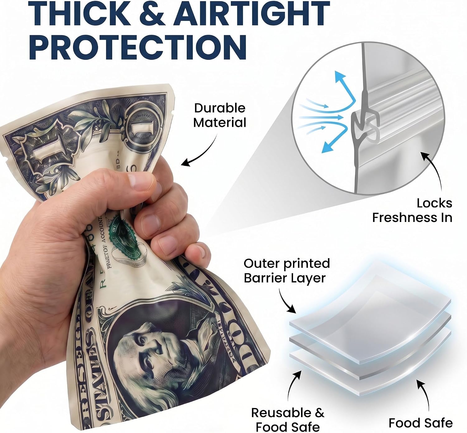 100 Pack Stand Up Mylar Bags, Self-Sealing Food Pouches, 3.5" x 4.7"