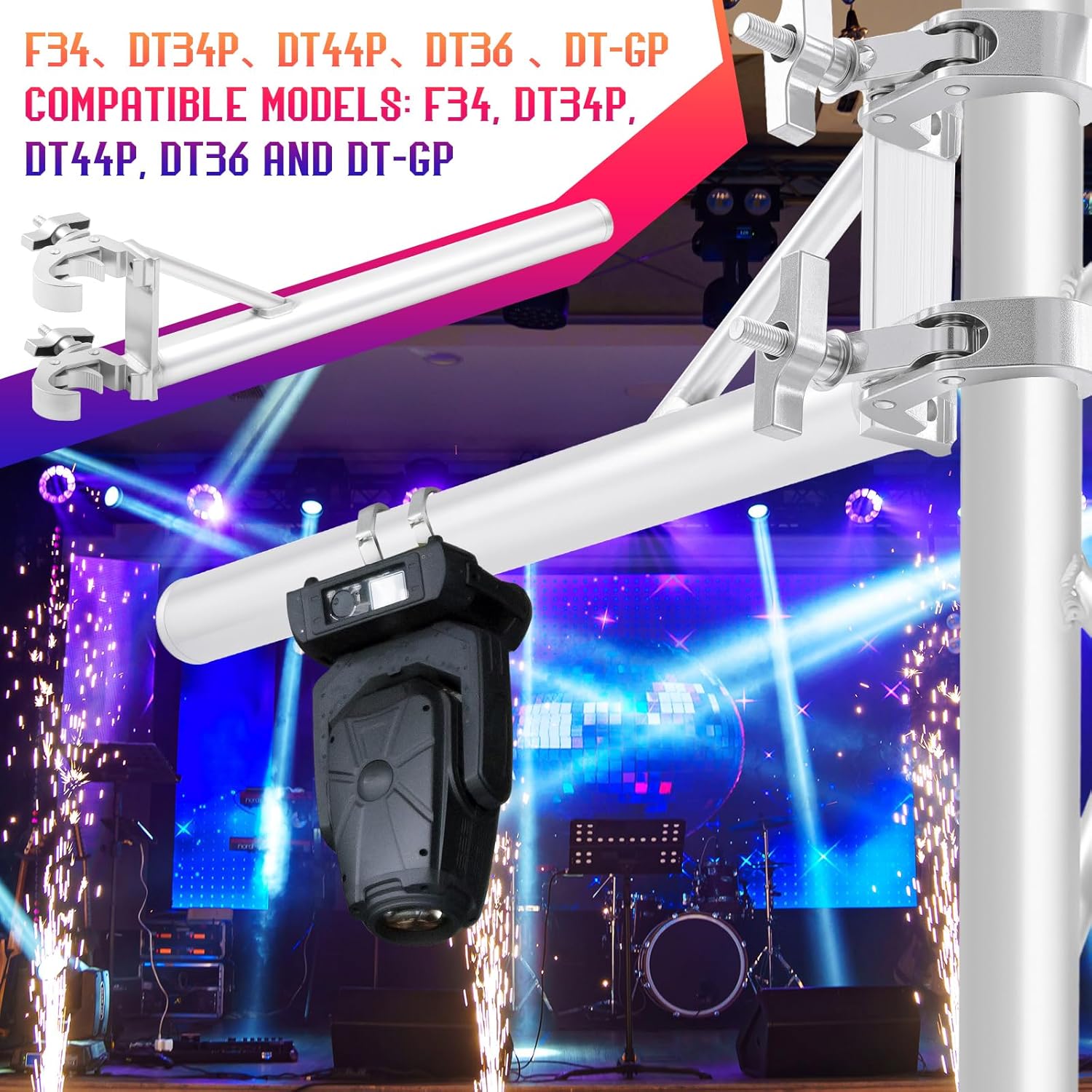 Yaocom 1 Set 24 Inch Truss Arm Extension Pole with Dual Self-locking Clamps, 2 Inch/ 50mm Standard Truss Fit, Aluminum for Pro Audio Lighting, Stage DJ Rig Mounting