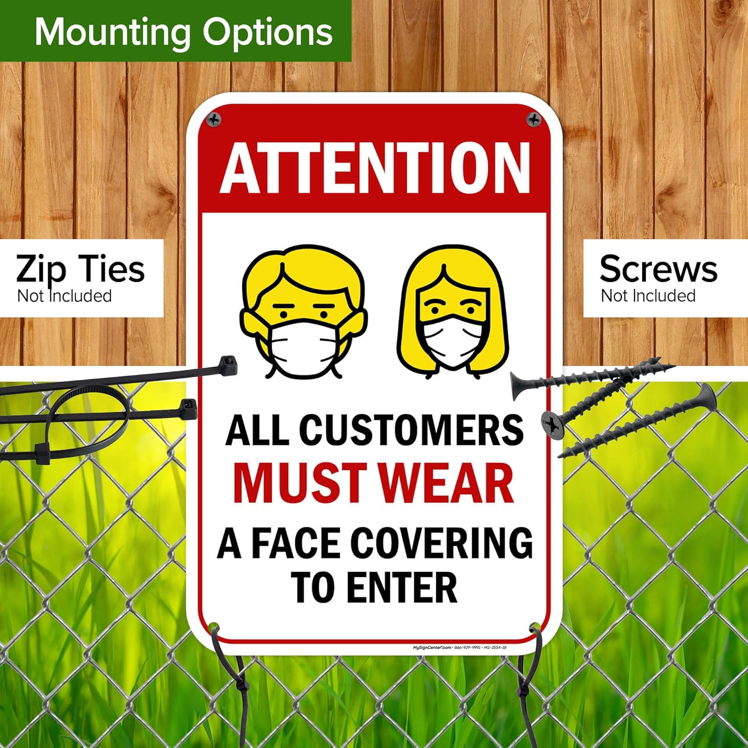 Attention All Customers Must Wear A Face Covering To Enter Sign, 12"x18" Polyethylene, Indoor/Outdoor Use, USA MADE By My Sign Center