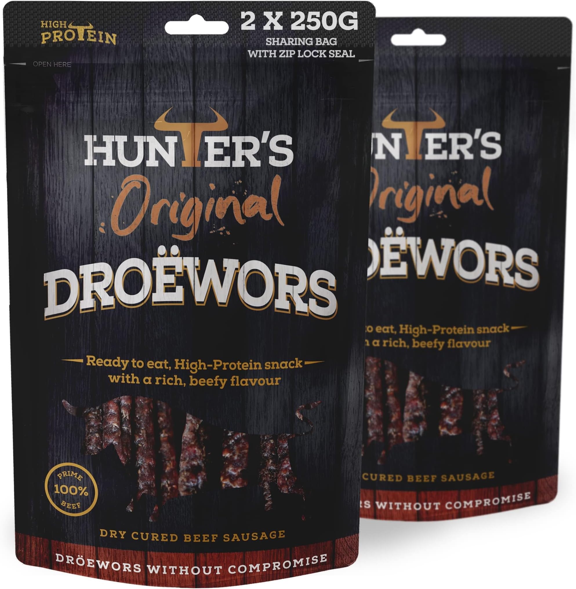 Hunters Droewors - Original Beef Sticks, Droewors, High Protein, Low carb, Thin Sticks of Authentic Beef Droewors, Convenient Snack – Original Beef Sticks, Droewors - 500g
