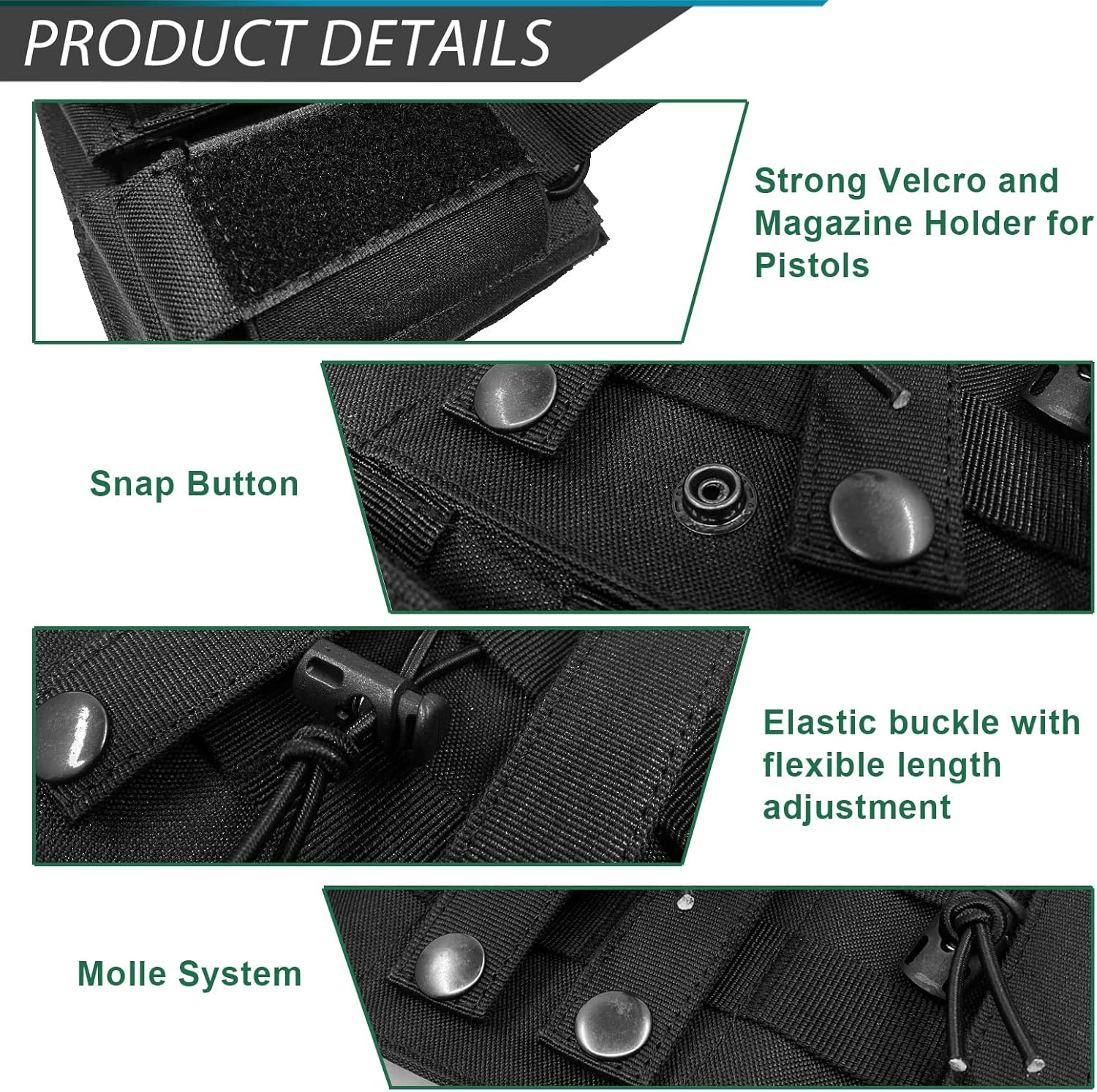 Tactical Mag Pouch, Open-Top Molle Double Magazine Pouches Holder Carrier for M4 M14 G36 HK416 Magazines and Glock 17 M1911 9MM