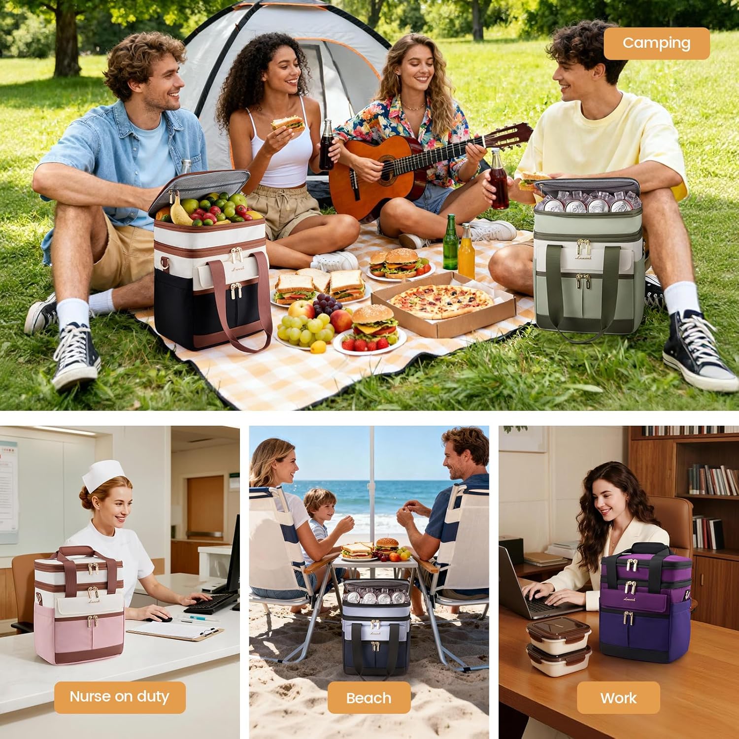 LOVEVOOK Insulated Lunch Bag Women Men,Expandable Double Deck Lunch Box for Women With Large Cup Holder,Leakproof Cooler Bag For Adult Lunch Tote Bag Work Picnic Beach with Adjustable Shoulder Strap - Image 6