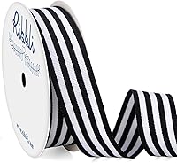 Vista 1 de Ribbli - Cinta de grogrén a rayas blancas y negras, 1 pulgada x 10 yardas, cinta de Navidad para envolver regalos, decoración de fiestas