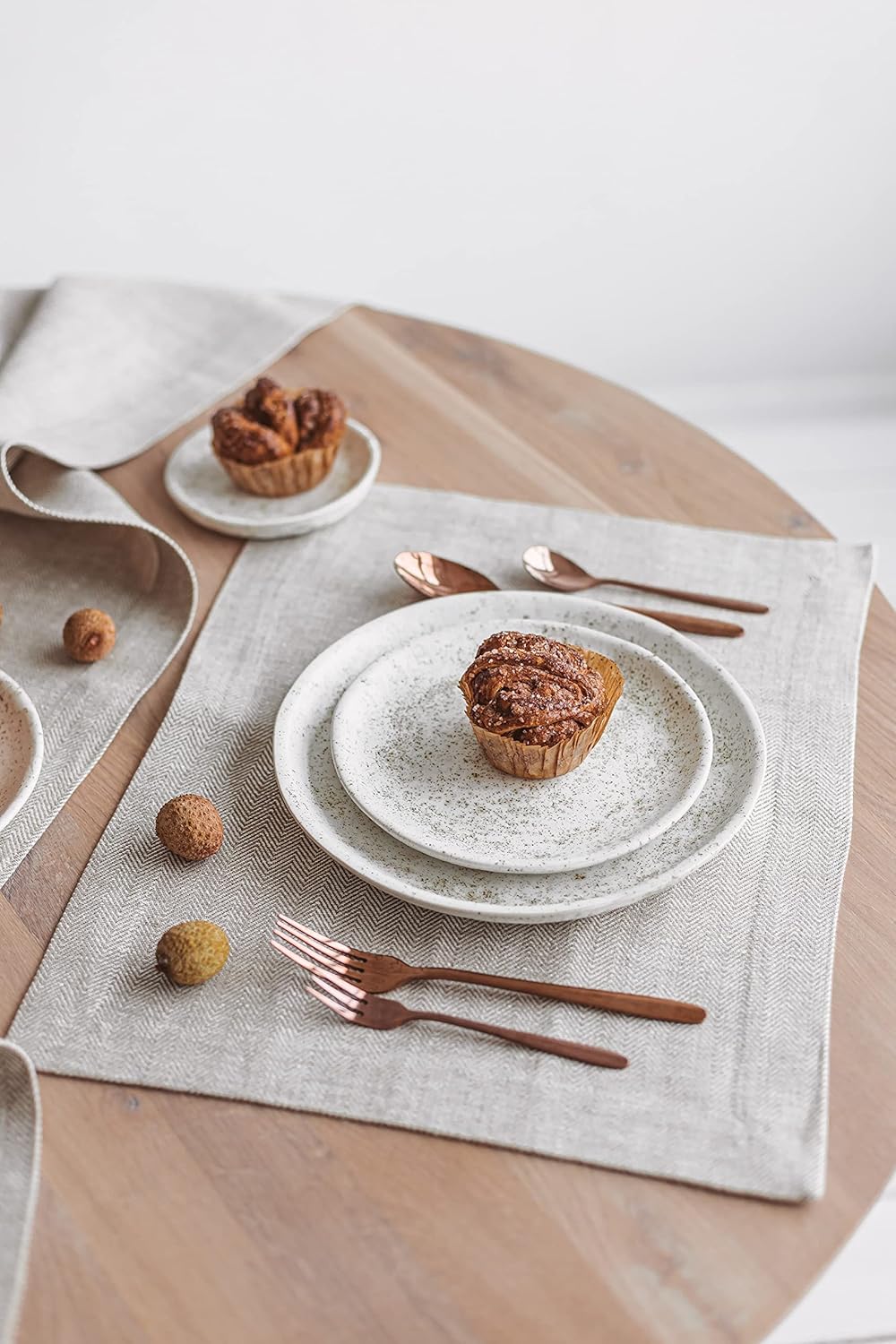 Pure 100% Flax Linen Placemats Set of 8 - White-Natural Herringbone 14x19-inch Place Mats Indoor Set for Christmas - Natural Fiber Dining Table Cloth Placemats Washable