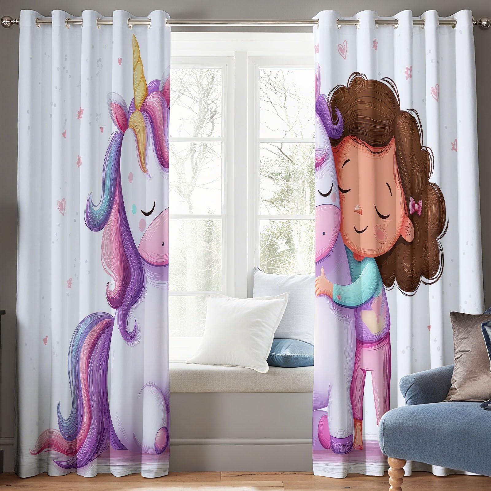 Rideau Isolant Adorable Petite Fille Licorne Rideau Occultant Thermiques Anti Froid et Chaleur, Économie d'Énergie, Idéal pour Chambre et Salon 91.5 x 214 cm, Violet, 2 Pièces