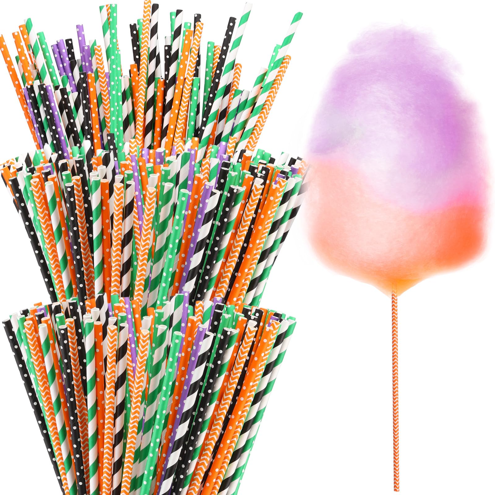 Reallnaive 200 Pieces Cotton Candy Cone 13.8" Cotton Stick, Multiple Colors