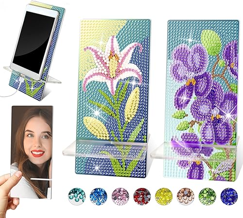 Miniatura 1 de Kit de soporte para teléfono con pintura de diamante, arte de diamantes de cristal 5D y arte de espejo, regalo para adultos principiantes (paquete