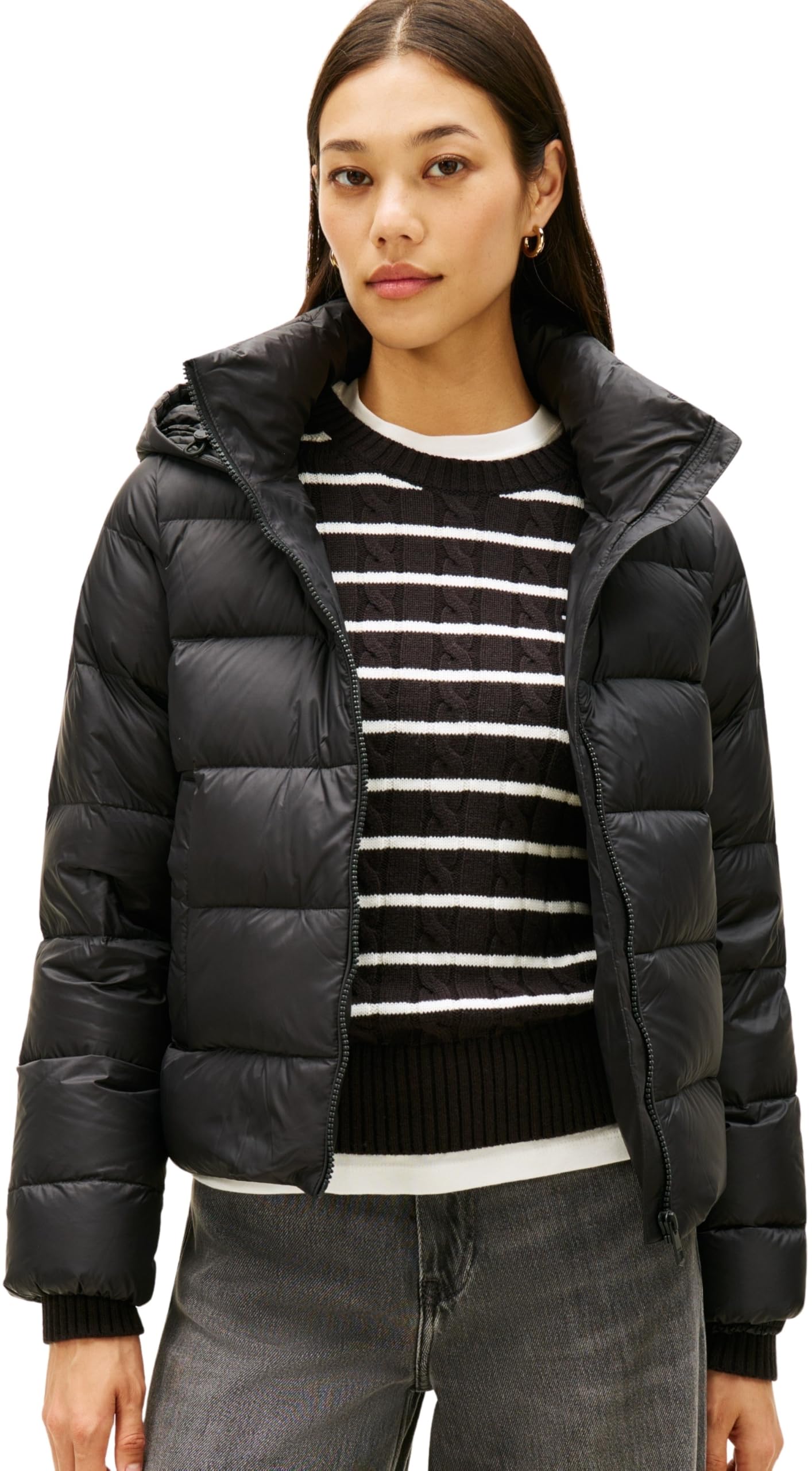 Tommy Hilfiger Women's Casual Down Jacket with Hood, Black (Black), XS