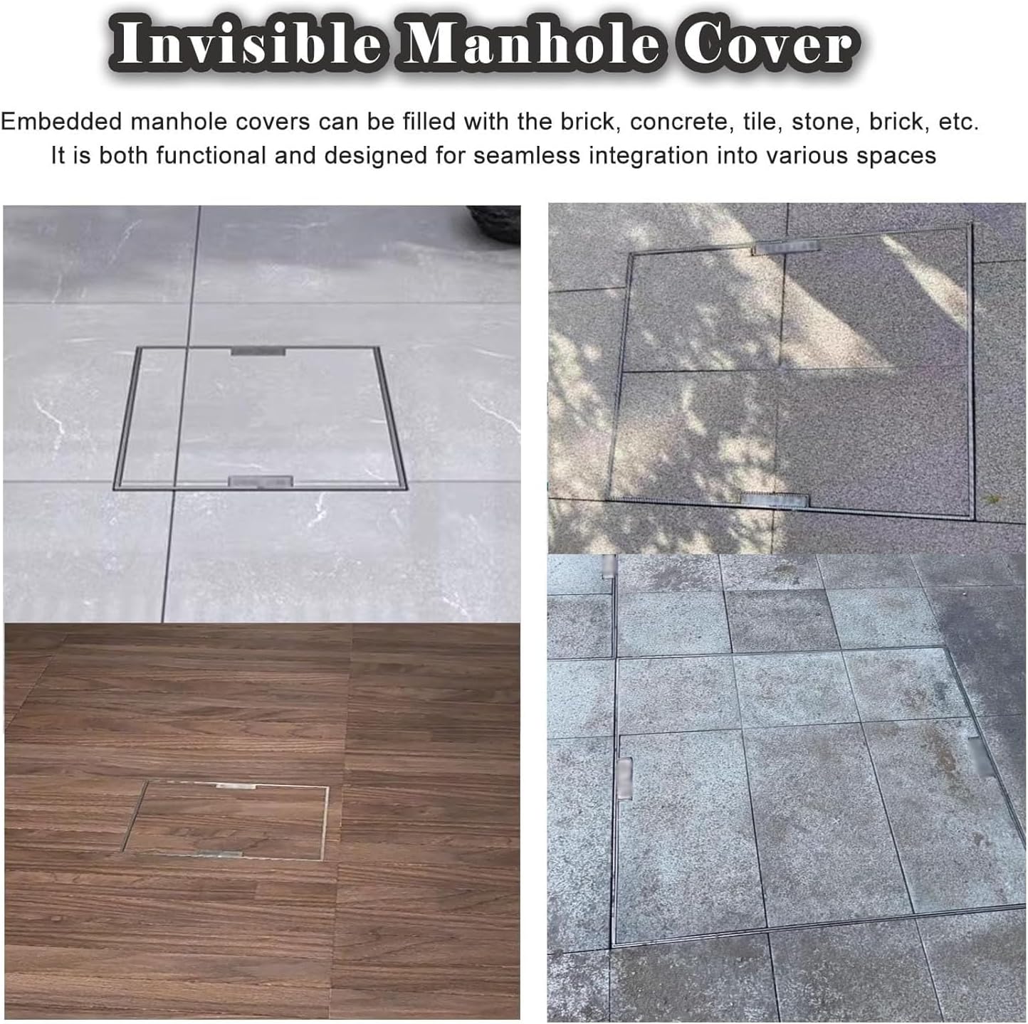 Amazon.co.jp: ステンレス製マンホールカバーとフレーム、ベースと隠しハンドル付きの目に見えない浄化槽蓋、検査室/地下室/中庭/コミュニティ用  : DIY・工具・ガーデン 点検室カバー マンホールカバー 頑丈な下水流域カバー 格納式ハンドル付き、 ステンレス鋼の目に見えない浄化槽蓋 庭、車道、舗装用(4