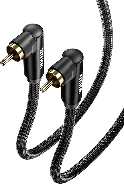 VANAUX 90 Degree RCA to 90 Degree RCA Cable Subwoofer Cable Digital Coaxial Audio Cable for Home Theater, Sound Bar, TV, PS4, Xbox,and More,Black (6.6ft/2m)