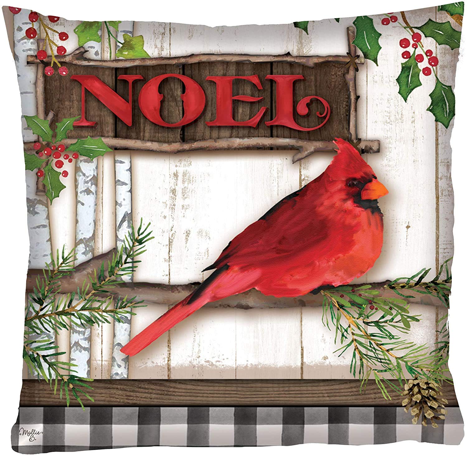 Custom Decor Cardinal Noel Decorative Winter or Holiday Indoor/Outdoor Pillow by Mollie B
