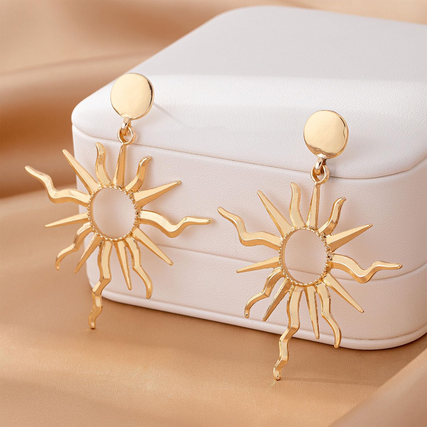 Gold Sun Earrings for Women Vintage Starburst Earrings Boho Sun Drop Dangle Earrings for Women Summer Statement Jewelry - Image 7