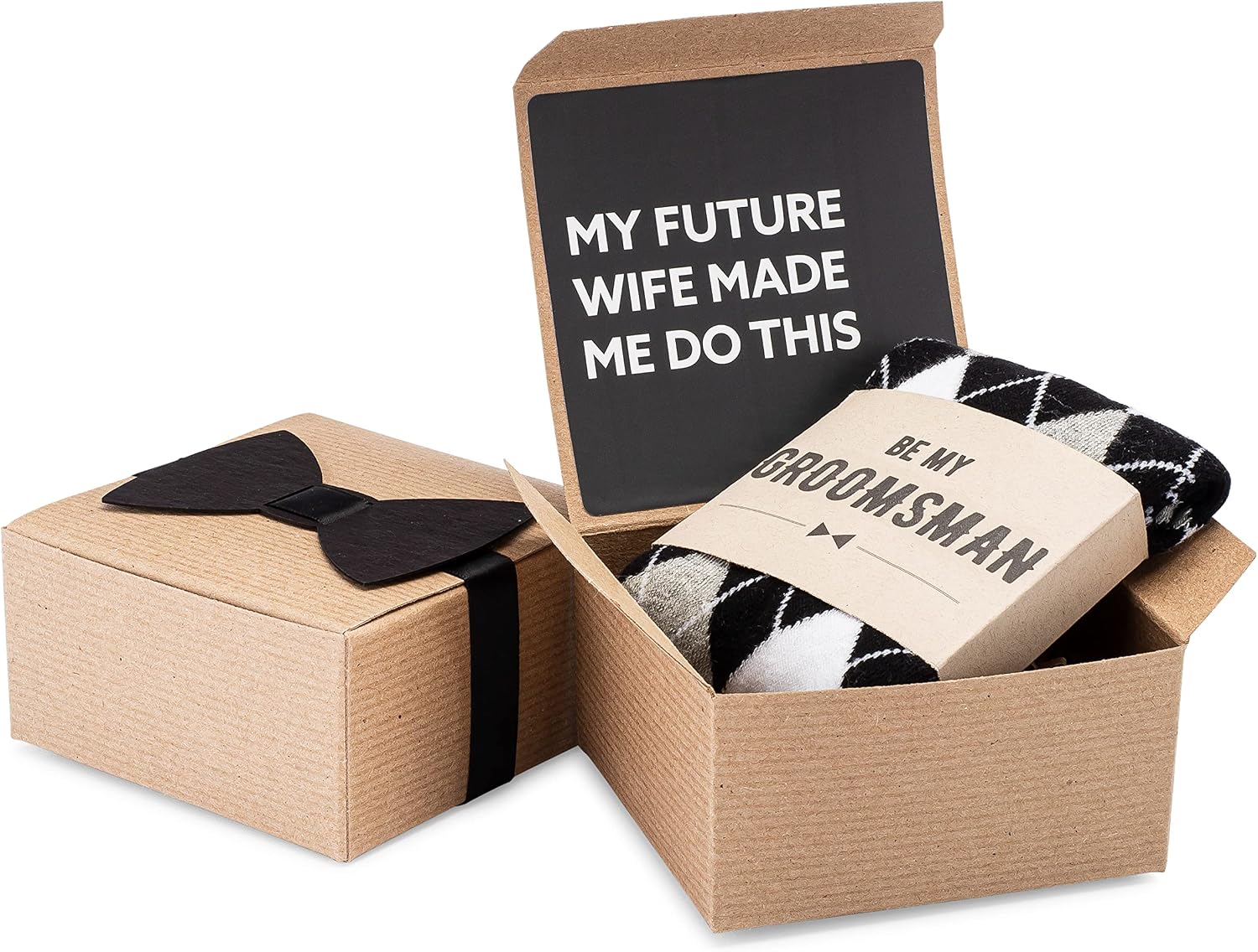 No Cold Feet Socks in Future Wife Made Me Gift Box with Custom Sock Kraft Paper Label - Personalized Groomsmen Gift for Wedding Day