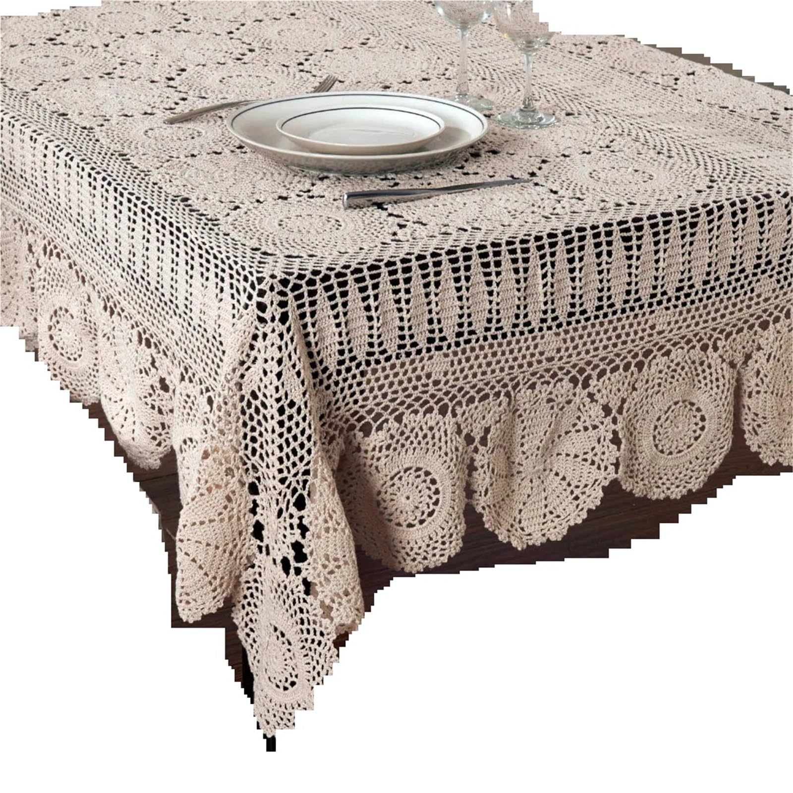 HYFEUOKF Lace Tablecloth Crochet White Table Cloth Cotton Beige Many (Beige,130x180cm)