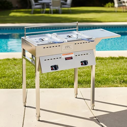 Miniatura 7 de Freidora de propano para exteriores, freidora doble de acero inoxidable de 18 cuartos de galón de calidad comercial con canastas, tapas y manguera,