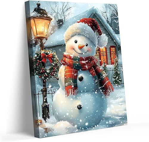 Miniatura 9 de B.B.F MAKE Lienzo de Navidad enmarcado para decoración de sala de estar, pintura al óleo clásica, lindo muñeco de nieve, lienzo impreso, decoración