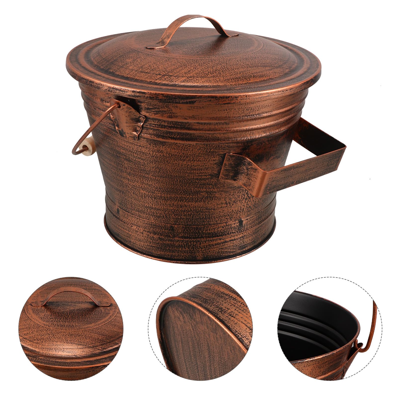 minkissy Secchio da con in Legno a Cenere per Manico Coperchio in Ferro Resistente Facile Trasportare per Stufa a Legna per Uso Interno e Esterno