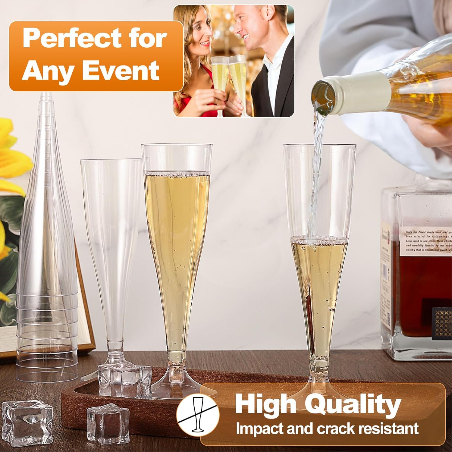 50 Pack Champagne Flutes Disposable, 4.5 Oz Plastic Champagne Glasses, Recyclable Plastic Champagnes Cups, Clear Toasting Glasses for Wedding Party New Years Eve Party Supplies - Image 3