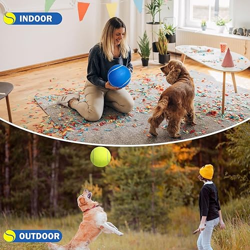 Miniatura 7 de SCENEREAL Pelota de tenis gigante para perros, paquete de 2, pelotas de tenis grandes de 9.5 pulgadas de grosor mejorado para perros, juguetes de