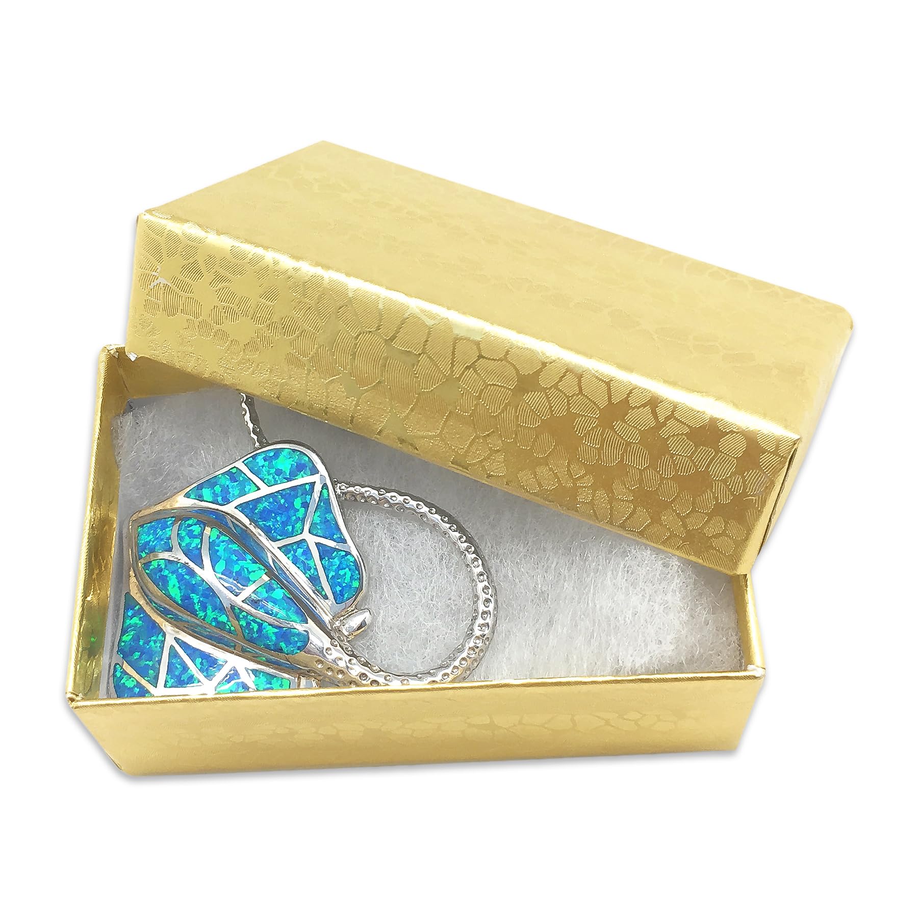 TheDisplayGuys - 100-Pack #21 Cotton Filled Cardboard Paper Jewelry Boxes Gift Case - Gold Foil (2.6" x 1.6" x 1.0") - for Shipping or Storage