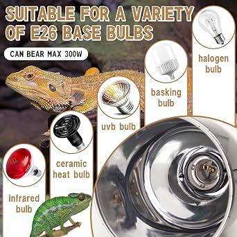 Reptile Light Fixture with Dimming Thermostat 5.5 Inch Deep Dome Infrared Reptile Heat Lamp Max 300W for Turtle Bearded Dragon Lizards Snake