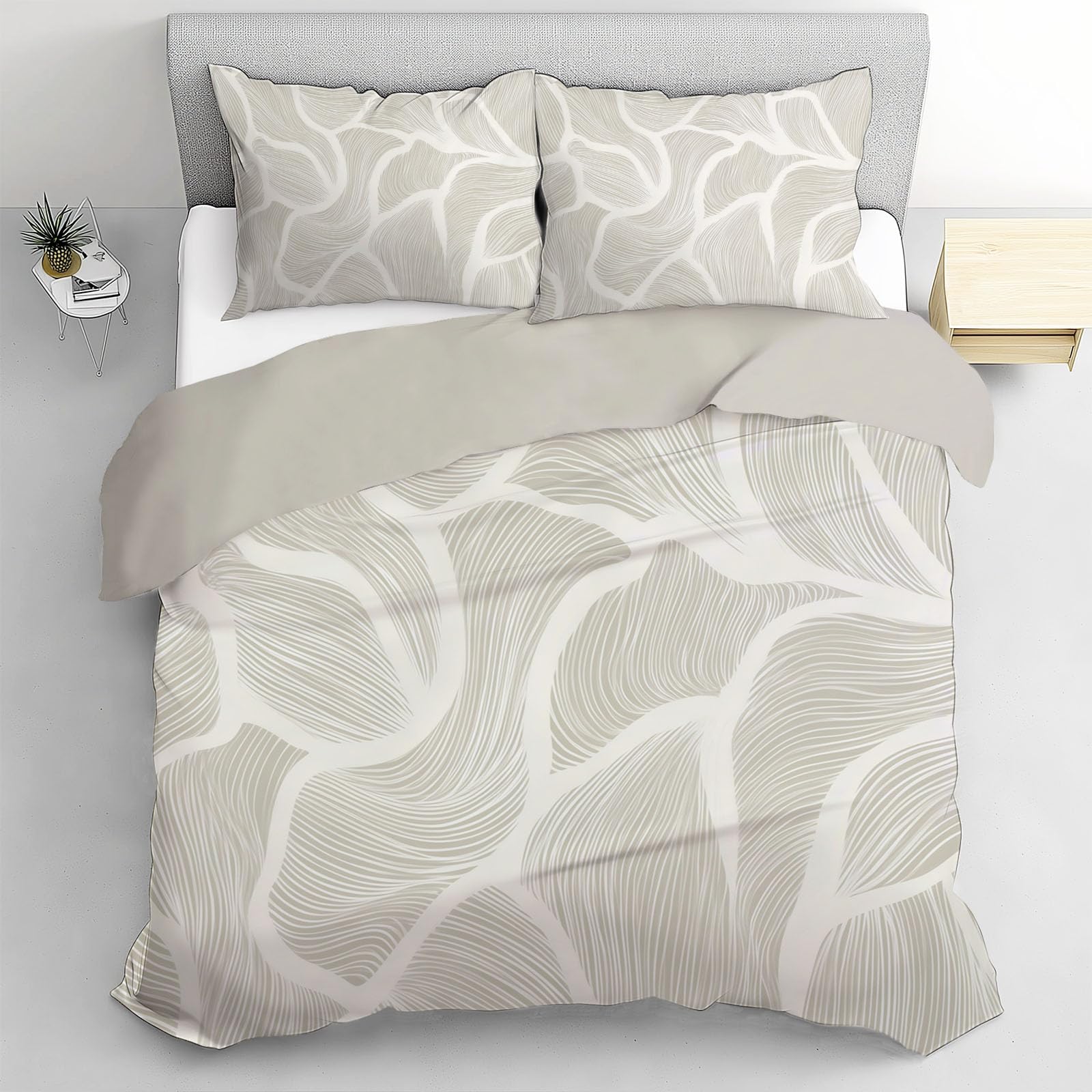 Housse de couette 240x260cm lin de lit adulte beige parure de lit 2 personnes zip