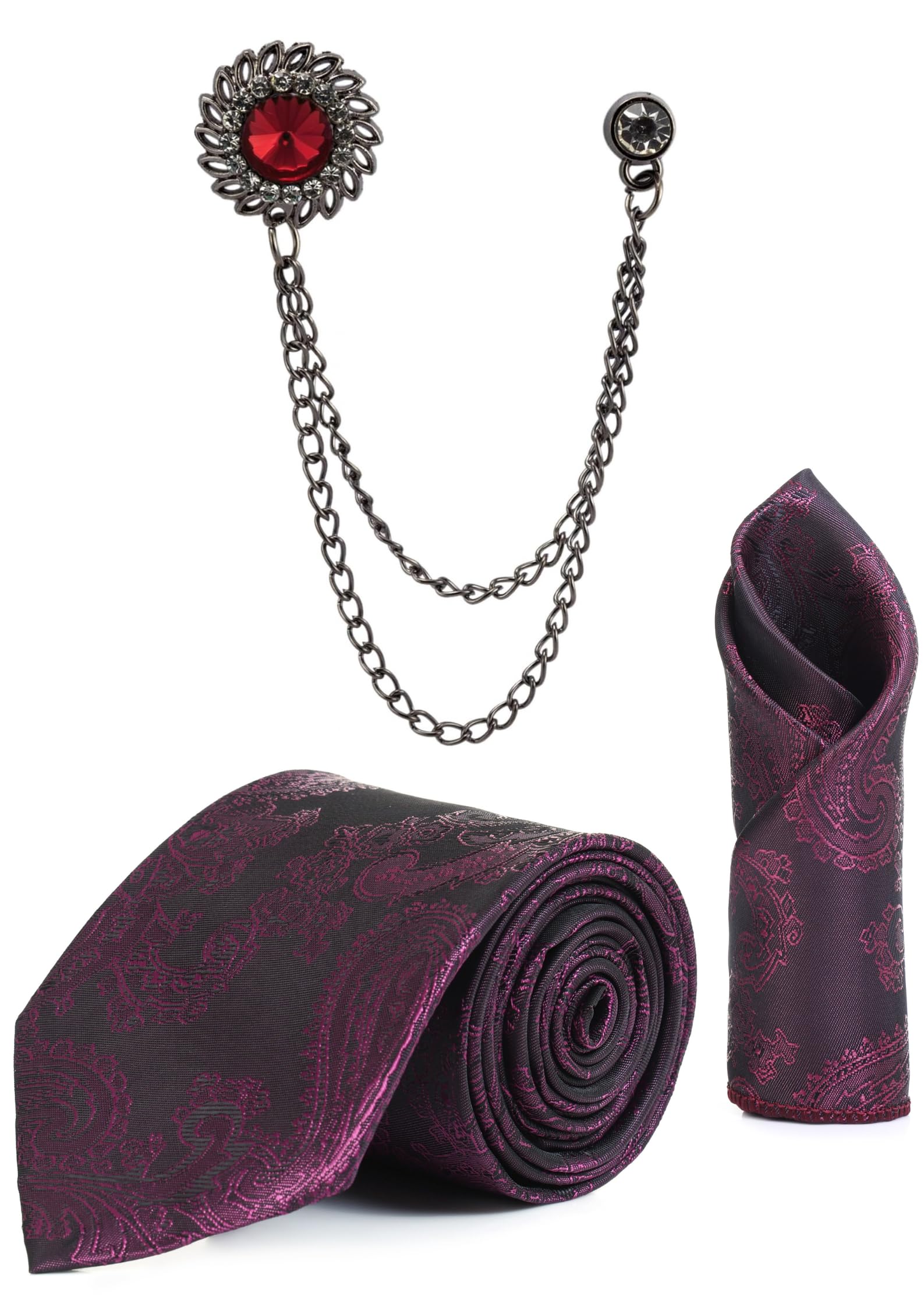 random stripe Men’s Premium Tie, Pocket Square & Brooch Set – Formal, Jacquard Self-Design Available in 16 Colors-picture-16