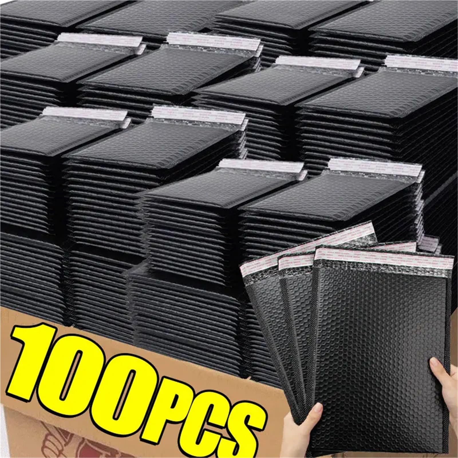 Sobres acolchados for anuncios publicitarios de burbujas polietileno rosa | Bolsas autoselladas Sobre de embalaje negro(18X23cm-black,50pcs)