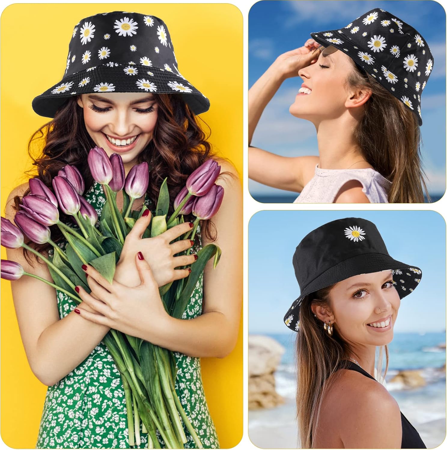 Sibba Summer Bucket Hat Packable Sailor Fisherman Caps for Fishing Golf Camping Travel Large Head Wide Brim Sun Protection Headwear for Men Women Teens Girls (Flower)