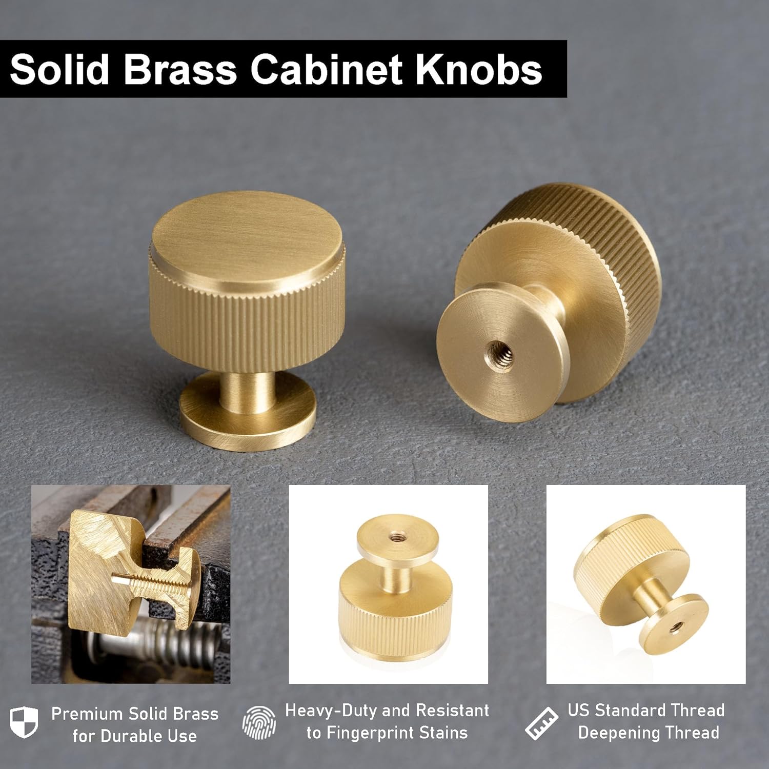 QOGRISUN Solid Brass Cabinet Knobs 15 Pack – 1-1/8? Heavy Duty Brushed Gold Drawer Pulls, Modern Round Furniture Knobs for Kitchen Cabinets, Dressers, Closets, Vanity – Eleganza Series 15 1-1/8-Inch Knob