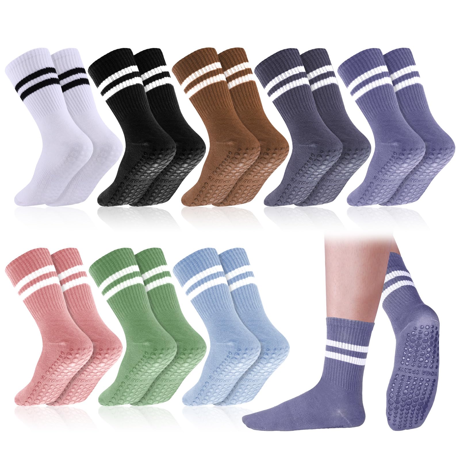 Jspupifip 24 pares de calcetines largos de pilates para mujer con agarres, calcetines de yoga antideslizantes a granel para el hogar, hospital, calcetines para yoga, pilates, entrenamiento de barra,