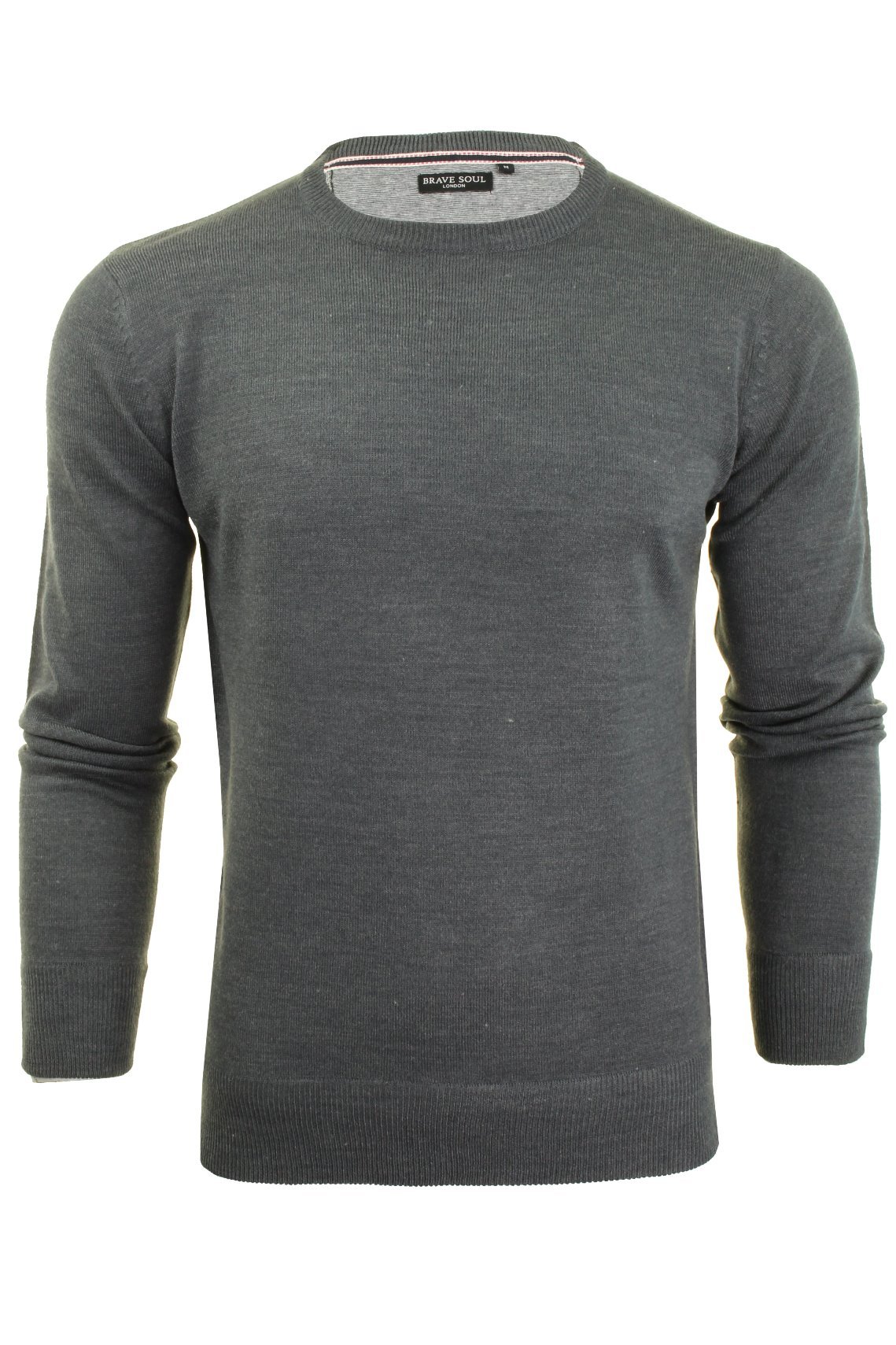 Brave Soul Men's Charcoal Marl - D Plain Crew Neck Jumper (Charcoal Marl - D) L