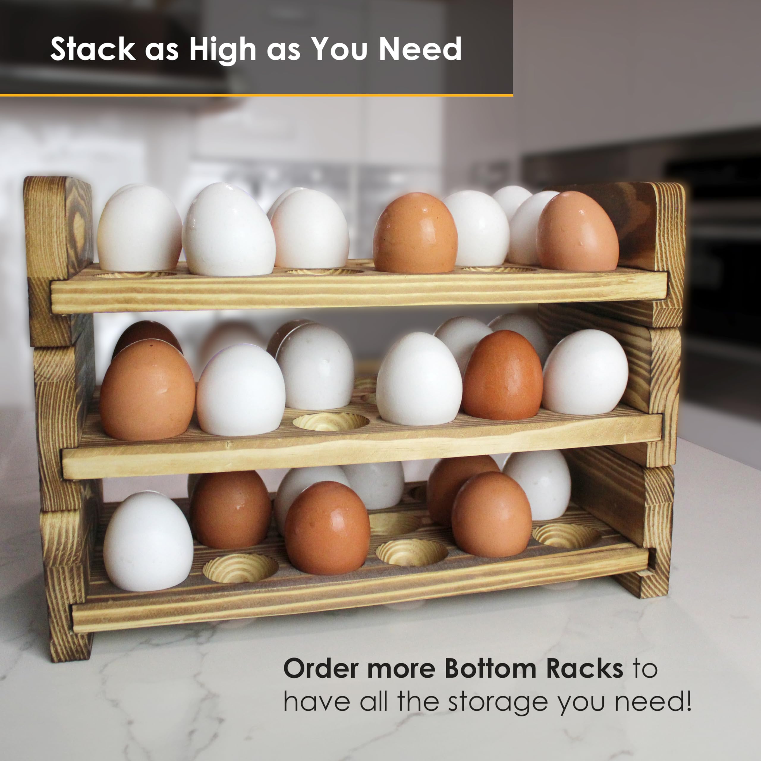 Portauova espandibile impilabile in legno per 36 uova, decorazione rustica della cucina, portauova compatto in due pezzi per bancone, design decorativo a forma di pollo, pollaio Gui (doppio rack)
