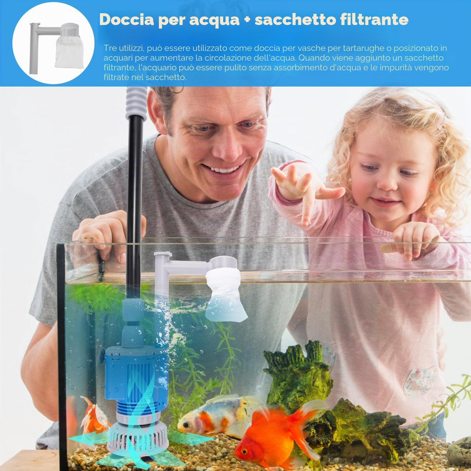 Pulizia di ghiaia per acquario 6 in 1 Kit, aspirapolvere elettrico per acquario cambio acqua Lavatrice di sabbia per acquari pulizia alghe/ghiaia