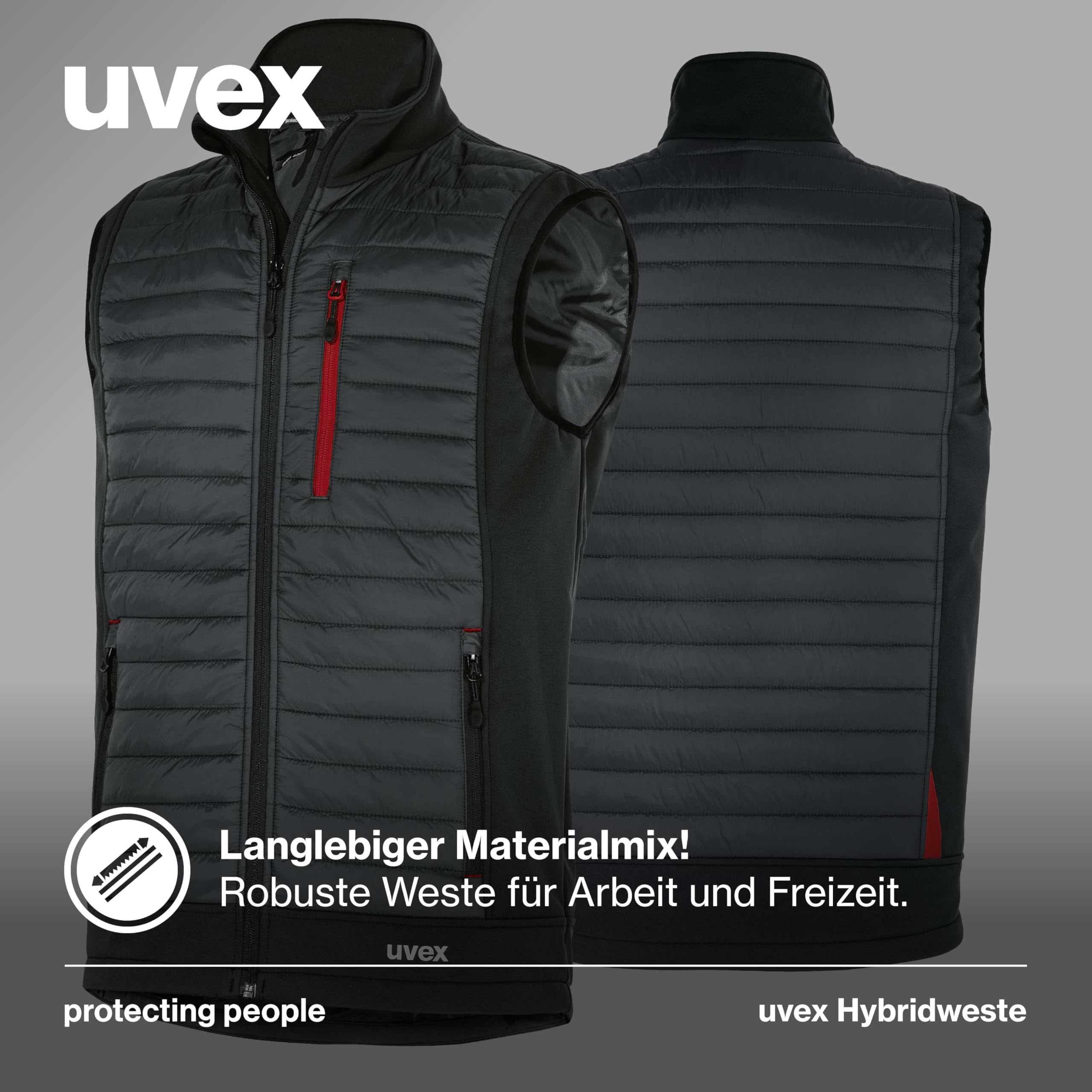 Uvex tune-up Herren Hybridweste - robuste Arbeitsweste - für Arbeit und Freizeit - Schwarz/Red - 3XL