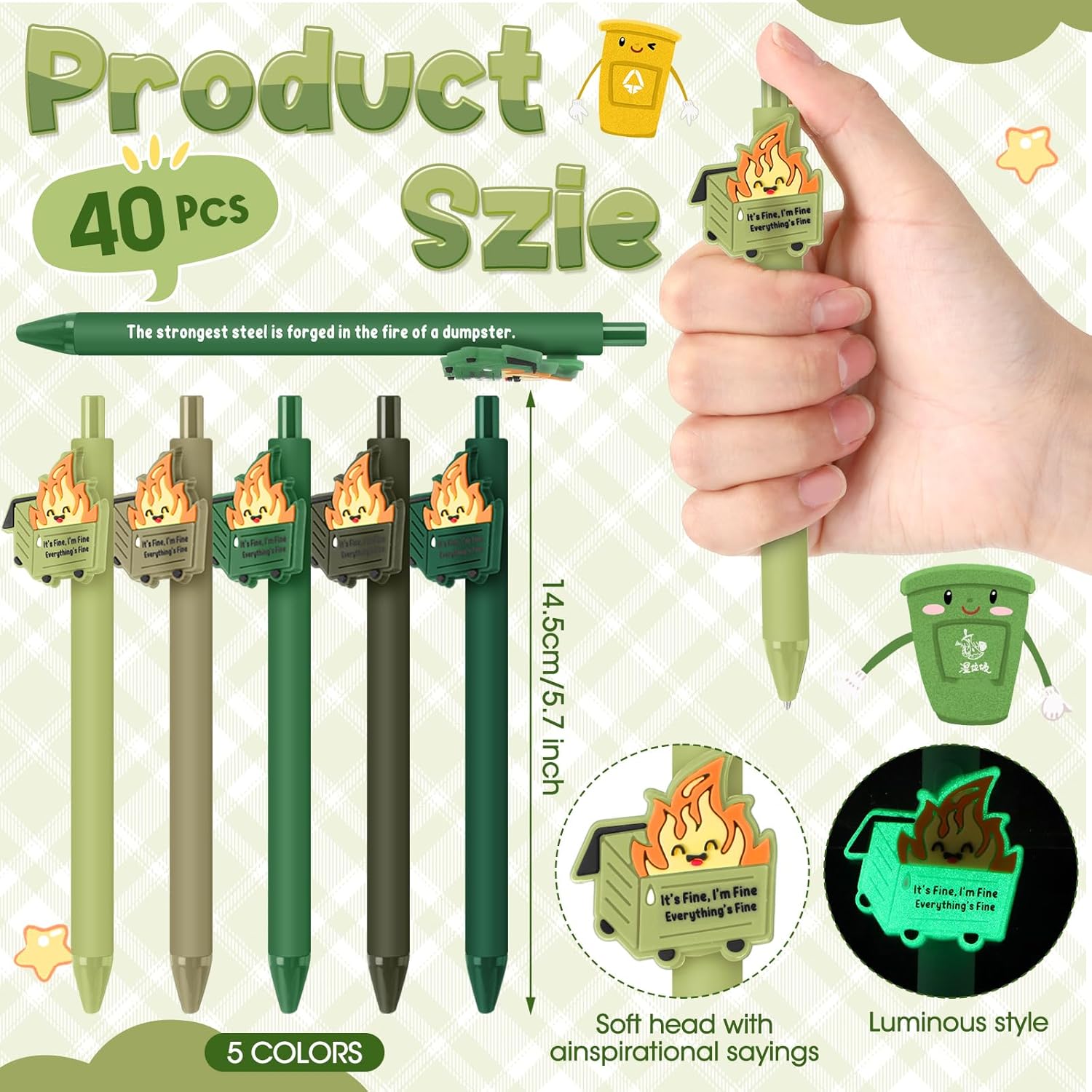 Sayglossy 40 Pcs Dumpster Fire Pen Gift Funny Luminous Dumpster Fire Ballpoint Pen Desk Accessories Emotional Employee Appreciation Support Gift for Office Social Worker Coworker Teacher Nurse Team