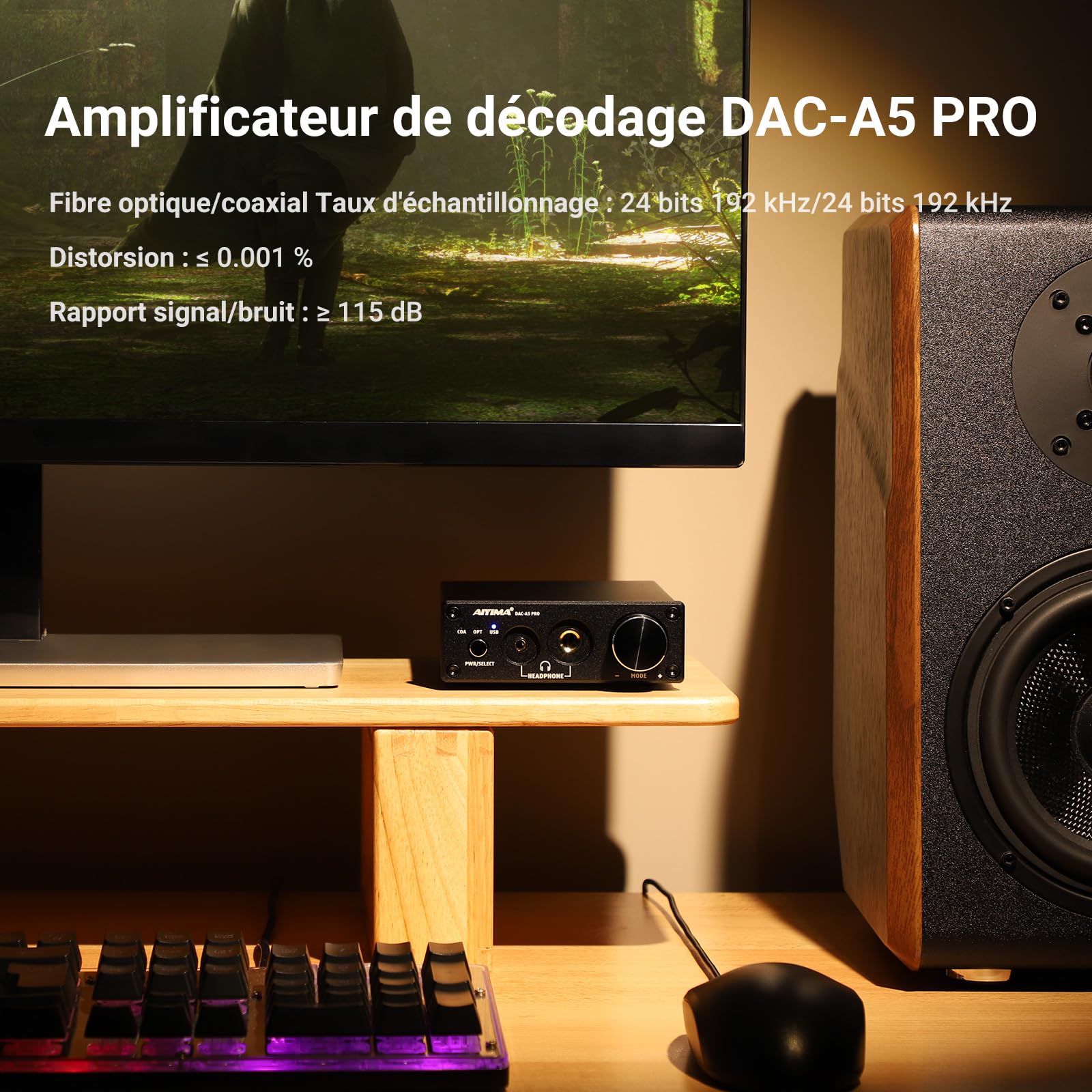 AIYIMA DAC A5 Pro Mini amplificateur casque HIFI USB DAC décodeur Audio 24BIT 192KHz Mini décodeur stéréo avec DC12V